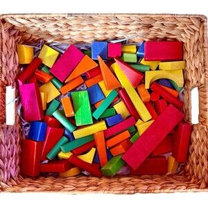 Vintage 90 Piece Lot Of Colored Wooden Building Blocks | 3+ Lbs